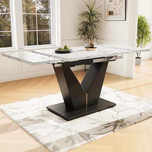 Mesa de jantar extensível retangular 99-159máx cm de mdf,branco+preto Mesa de jantar extensível retangular 99-159máx cm de mdf,branco+preto