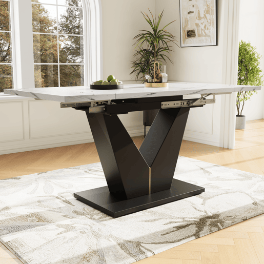 Mesa de jantar extensível retangular 99-159máx cm de mdf,branco+preto Mesa de jantar extensível retangular 99-159máx cm de mdf,branco+preto