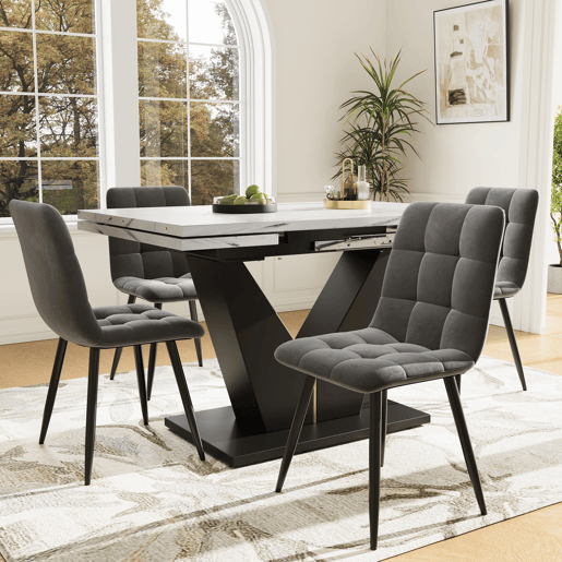 Mesa de jantar extensível retangular 99-159máx cm de mdf,branco+preto Mesa de jantar extensível retangular 99-159máx cm de mdf,branco+preto