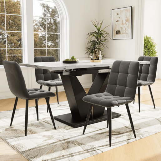 Mesa de jantar extensível retangular 99-159máx cm de mdf,branco+preto Mesa de jantar extensível retangular 99-159máx cm de mdf,branco+preto