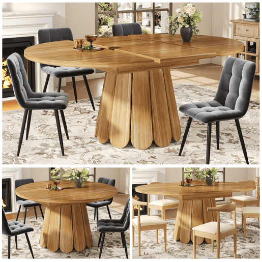 Mesa de jantar extensível redonda 118-158máx cm de mdf,madeira escura Mesa de jantar extensível redonda 118-158máx cm de mdf,madeira escura