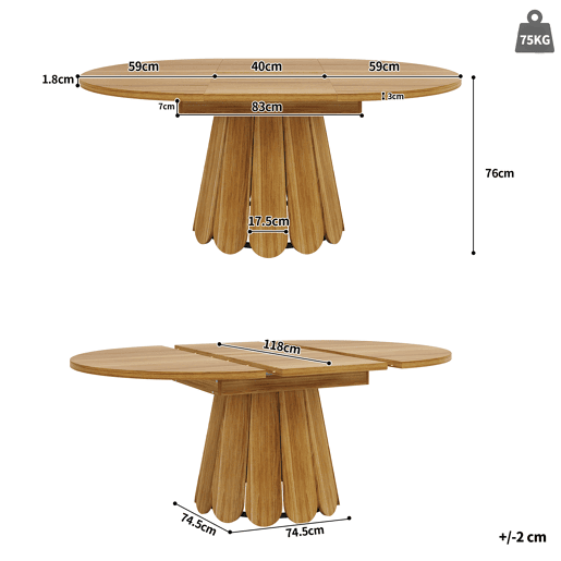Mesa de jantar extensível redonda 118-158máx cm de mdf,madeira escura Mesa de jantar extensível redonda 118-158máx cm de mdf,madeira escura