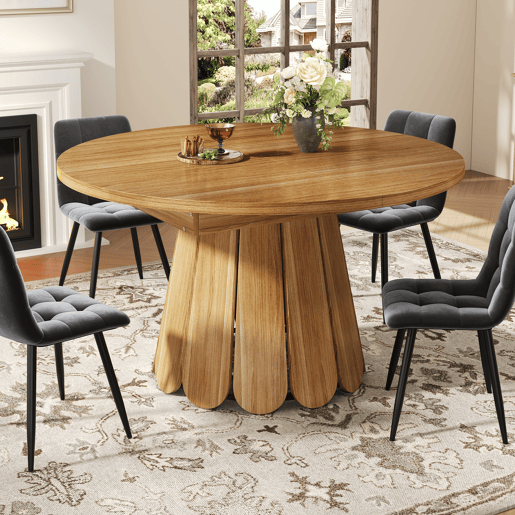 Mesa de jantar extensível redonda 118-158máx cm de mdf,madeira escura Mesa de jantar extensível redonda 118-158máx cm de mdf,madeira escura