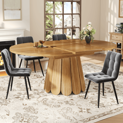 Mesa de jantar extensível redonda 118-158máx cm de mdf,madeira escura Mesa de jantar extensível redonda 118-158máx cm de mdf,madeira escura