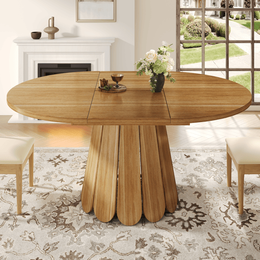 Mesa de jantar extensível redonda 118-158máx cm de mdf,madeira escura Mesa de jantar extensível redonda 118-158máx cm de mdf,madeira escura