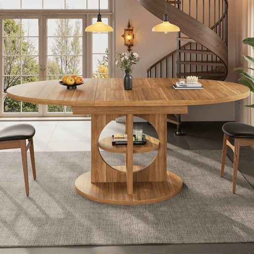 Mesa de jantar extensível redonda 110-150máx cm de mdf,natural Mesa de jantar extensível redonda 110-150máx cm de mdf,natural