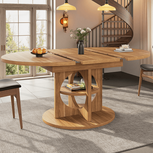 Mesa de jantar extensível redonda 110-150máx cm de mdf,natural Mesa de jantar extensível redonda 110-150máx cm de mdf,natural