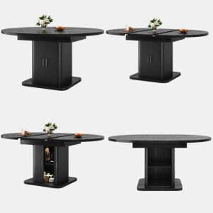 Mesa de jantar extensível oval 110-149,8máx cm de mdf,preto