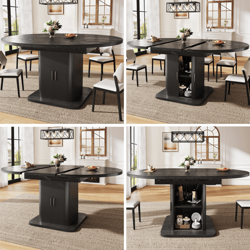 Mesa de jantar extensível oval 110-149,8máx cm de mdf,preto Mesa de jantar extensível oval 110-149,8máx cm de mdf,preto