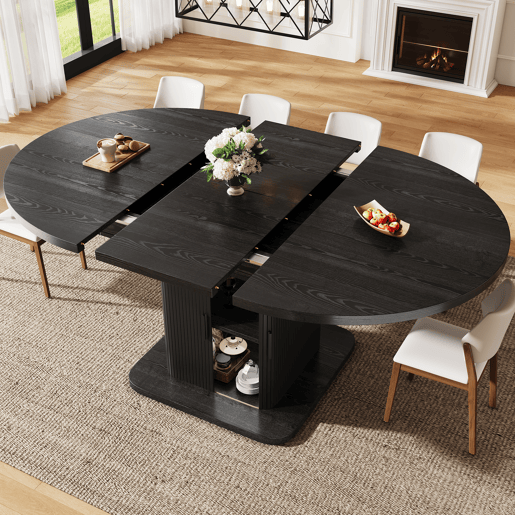 Mesa de jantar extensível oval 110-149,8máx cm de mdf,preto Mesa de jantar extensível oval 110-149,8máx cm de mdf,preto