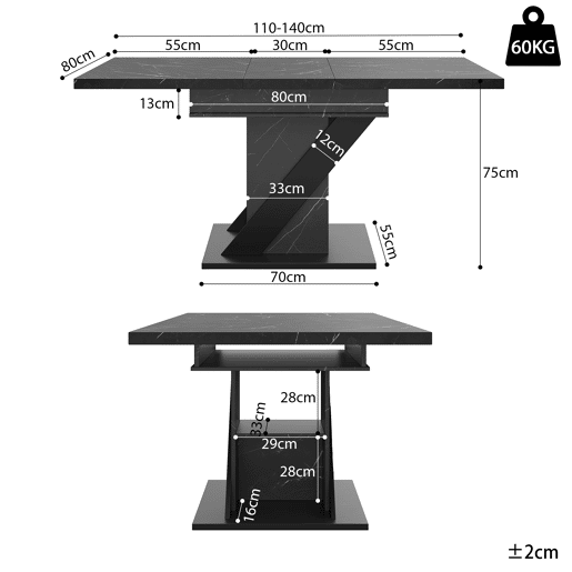 Mesa de jantar extensível retangular 110-140máx cm de mdf,preto Mesa de jantar extensível retangular 110-140máx cm de mdf,preto
