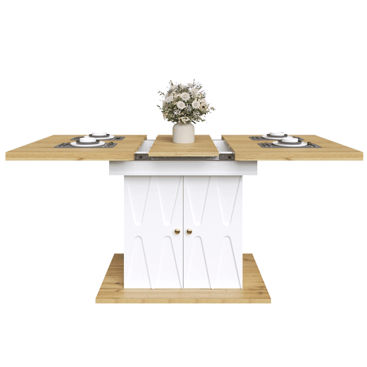 Mesa de jantar extensível retangular 110-140máx cm de mdf,branco+natural Mesa de jantar extensível retangular 110-140máx cm de mdf,branco+natural