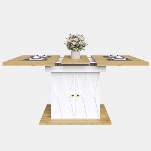 Mesa de jantar extensível retangular 110-140máx cm de mdf,branco+natural