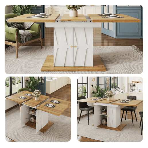 Mesa de jantar extensível retangular 110-140máx cm de mdf,branco+natural Mesa de jantar extensível retangular 110-140máx cm de mdf,branco+natural