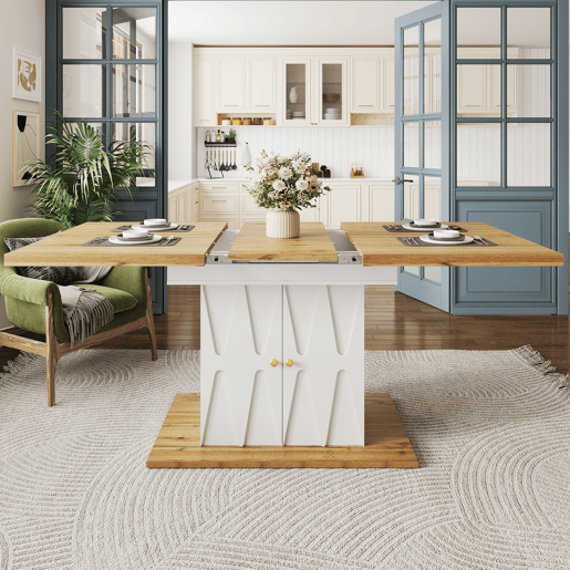 Mesa de jantar extensível retangular 110-140máx cm de mdf,branco+natural Mesa de jantar extensível retangular 110-140máx cm de mdf,branco+natural
