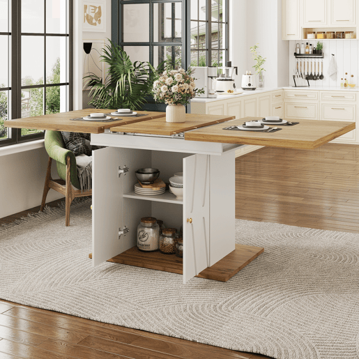 Mesa de jantar extensível retangular 110-140máx cm de mdf,branco+natural Mesa de jantar extensível retangular 110-140máx cm de mdf,branco+natural