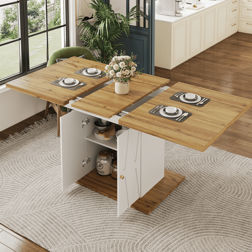 Mesa de jantar extensível retangular 110-140máx cm de mdf,branco+natural Mesa de jantar extensível retangular 110-140máx cm de mdf,branco+natural