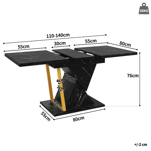 Mesa de jantar extensível retangular 110-140máx cm de mdf,preto Mesa de jantar extensível retangular 110-140máx cm de mdf,preto