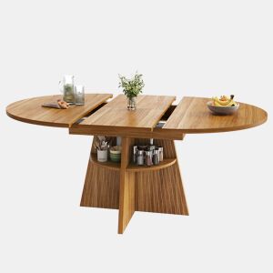 Mesa de jantar extensível redonda 110-150máx cm de mdf,natural