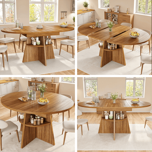 Mesa de jantar extensível redonda 110-150máx cm de mdf,natural Mesa de jantar extensível redonda 110-150máx cm de mdf,natural