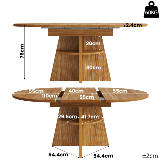 Mesa de jantar extensível redonda 110-150máx cm de mdf,natural Mesa de jantar extensível redonda 110-150máx cm de mdf,natural
