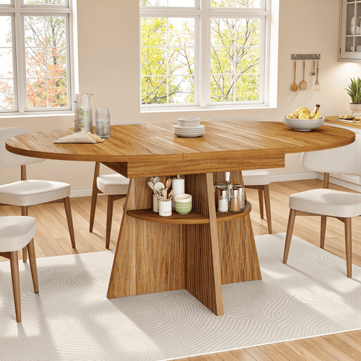 Mesa de jantar extensível redonda 110-150máx cm de mdf,natural Mesa de jantar extensível redonda 110-150máx cm de mdf,natural
