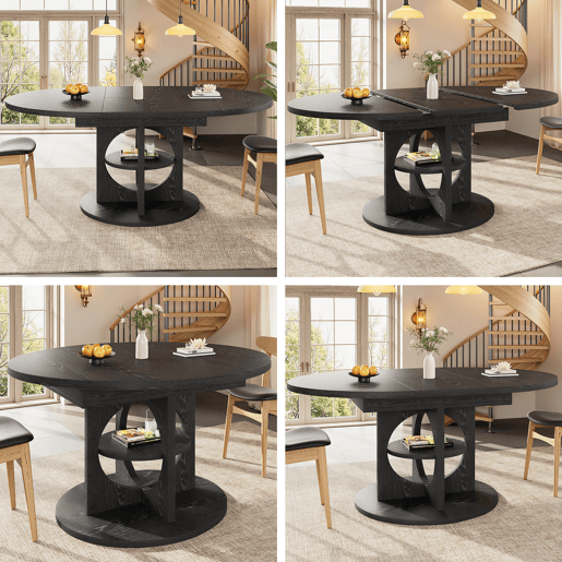 Mesa de jantar extensível redonda 110-150máx cm de mdf,preto Mesa de jantar extensível redonda 110-150máx cm de mdf,preto