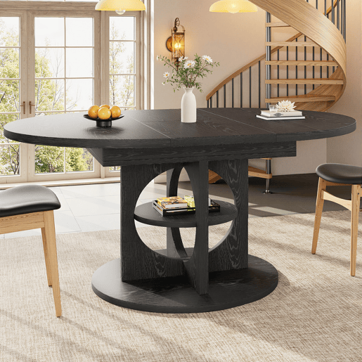Mesa de jantar extensível redonda 110-150máx cm de mdf,preto Mesa de jantar extensível redonda 110-150máx cm de mdf,preto