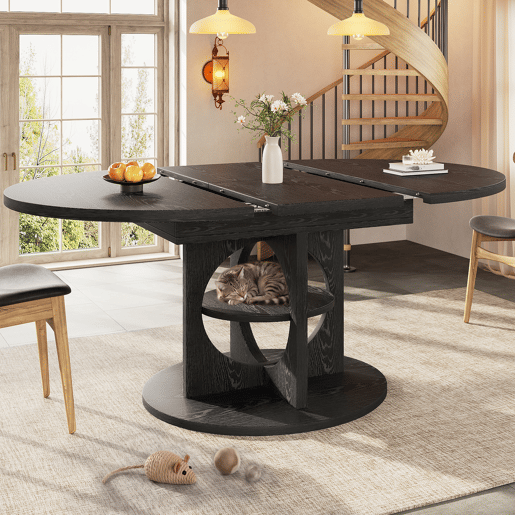 Mesa de jantar extensível redonda 110-150máx cm de mdf,preto Mesa de jantar extensível redonda 110-150máx cm de mdf,preto
