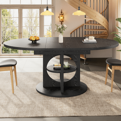 Mesa de jantar extensível redonda 110-150máx cm de mdf,preto Mesa de jantar extensível redonda 110-150máx cm de mdf,preto