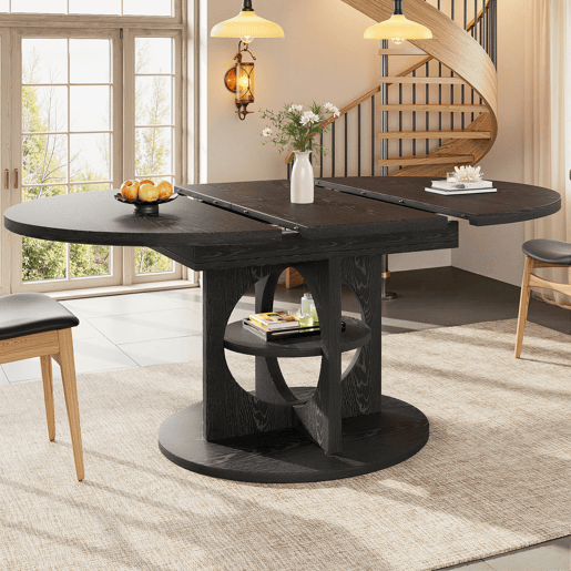 Mesa de jantar extensível redonda 110-150máx cm de mdf,preto Mesa de jantar extensível redonda 110-150máx cm de mdf,preto