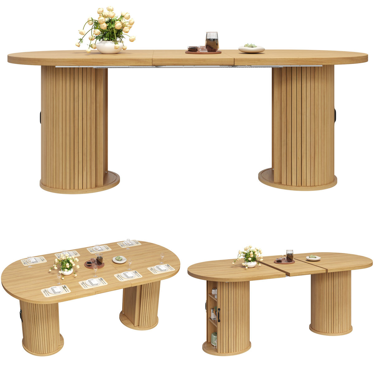 mesa de comedor extensible ovalada 150-190max cm de mdfmadera clara