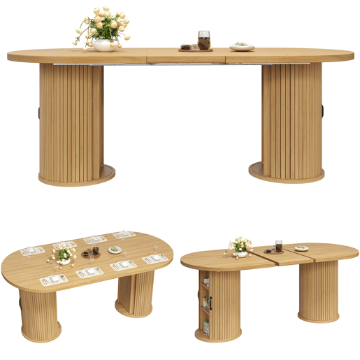 Mesa de jantar extensível oval 150-190máx cm de mdf,madeira clara Mesa de jantar extensível oval 150-190máx cm de mdf,madeira clara