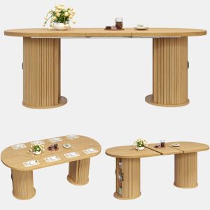 Mesa de jantar extensível oval 150-190máx cm de mdf,madeira clara