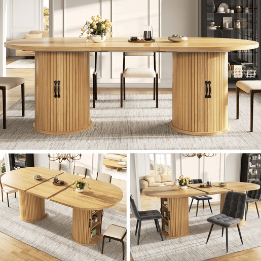 Mesa de jantar extensível oval 150-190máx cm de mdf,madeira clara Mesa de jantar extensível oval 150-190máx cm de mdf,madeira clara