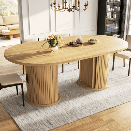 Mesa de jantar extensível oval 150-190máx cm de mdf,madeira clara Mesa de jantar extensível oval 150-190máx cm de mdf,madeira clara