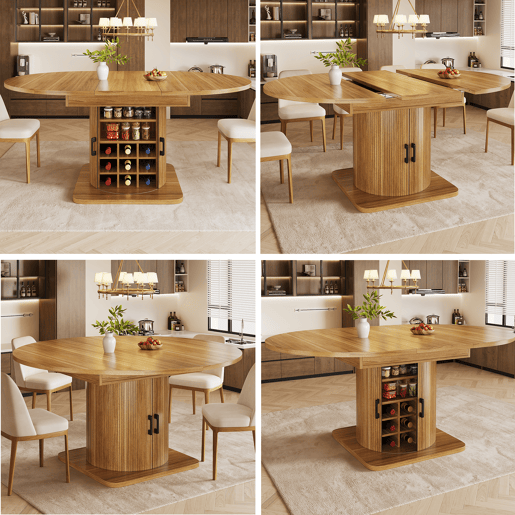 Mesa de jantar extensível redonda 118-158máx cm de mdf,madeira escura