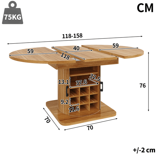 Mesa de jantar extensível redonda 118-158máx cm de mdf,madeira escura