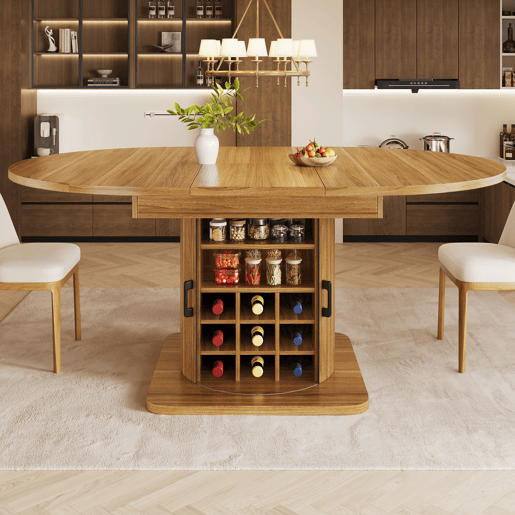 Mesa de jantar extensível redonda 118-158máx cm de mdf,madeira escura