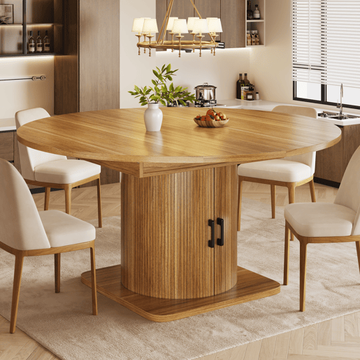 Mesa de jantar extensível redonda 118-158máx cm de mdf,madeira escura