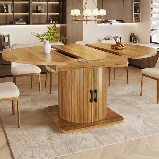 Mesa de jantar extensível redonda 118-158máx cm de mdf,madeira escura