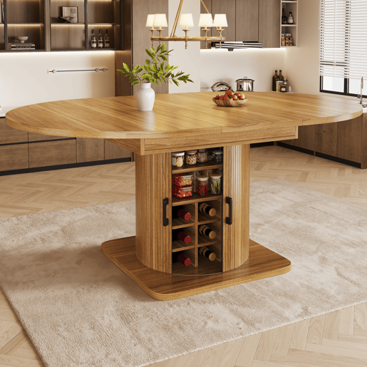 Mesa de jantar extensível redonda 118-158máx cm de mdf,madeira escura