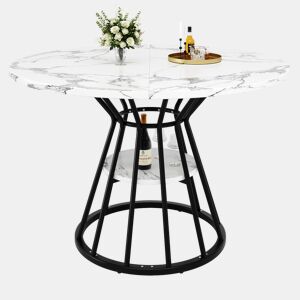 Mesa de jantar fixa redonda 100 cm de mdf,preto+branco