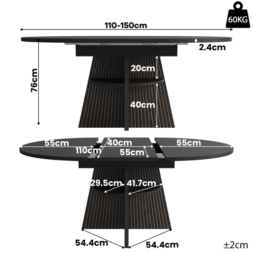Mesa de jantar extensível redonda 110-150máx cm de mdf,preto Mesa de jantar extensível redonda 110-150máx cm de mdf,preto