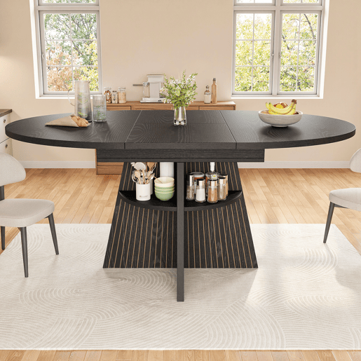Mesa de jantar extensível redonda 110-150máx cm de mdf,preto Mesa de jantar extensível redonda 110-150máx cm de mdf,preto