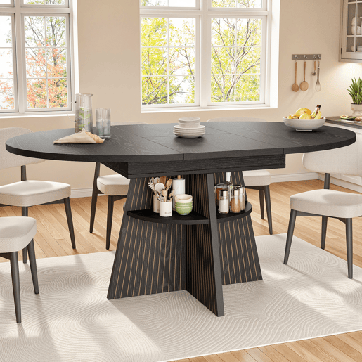 Mesa de jantar extensível redonda 110-150máx cm de mdf,preto Mesa de jantar extensível redonda 110-150máx cm de mdf,preto