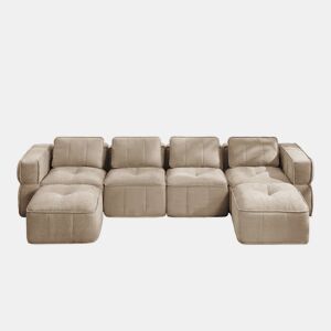 Sofá Modular em U 4 Lugares Poliéster Espuma 32D Bege