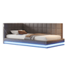 Cama de solteiro de linho 90x200 cm com luz led,cinza
