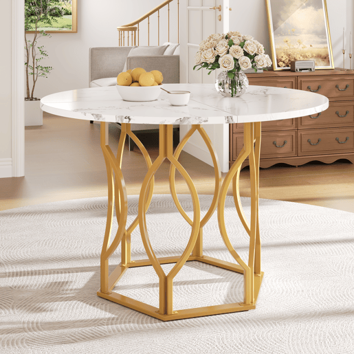 Mesa de jantar fixa redonda 100 cm de mdf,dourado+branco Mesa de jantar fixa redonda 100 cm de mdf,dourado+branco
