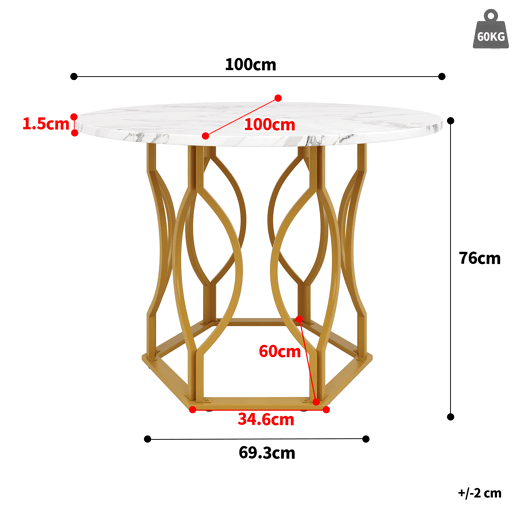 Mesa de jantar fixa redonda 100 cm de mdf,dourado+branco Mesa de jantar fixa redonda 100 cm de mdf,dourado+branco